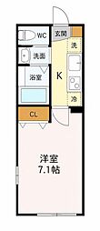 グロウランスノワール 1Kの間取図画像