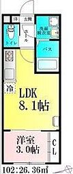 河原町レジデンスB棟 1LDKの間取図画像