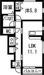 メゾン・ド・ハシヌマC 1階1LDKの間取り