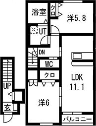 メゾン・ド・ハシヌマC 2階2LDKの間取り