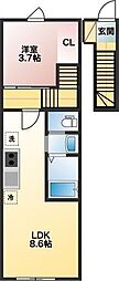 イニシアティブ小松島B 1LDKの間取図画像