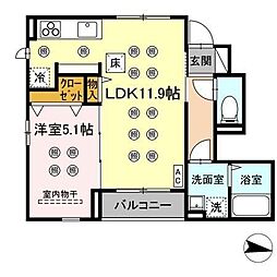 D-ROOM富沢西5丁目 1LDKの間取図画像