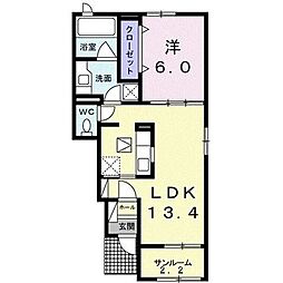 アルドールI 1階1LDKの間取り