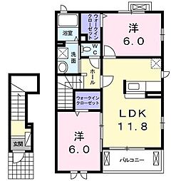 ホープヒルズ6番館 2LDKの間取図画像