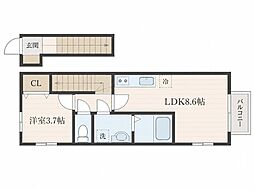 カーサボニータ薬師堂 1DKの間取図画像