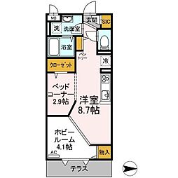 フルール・デ・シャンD ワンルームの間取図画像