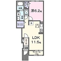 仙台市泉区七北田字白水沢アパート 1LDKの間取図画像