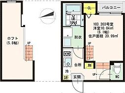 ハーモニーテラス山手町 1Kの間取図画像