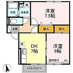 ルミエールA 2DKの間取図画像