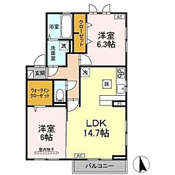 フランメゾン 101 1階2LDKの間取り