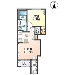イリアス 1LDKの間取図画像