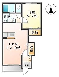 ルミエール・エス 1階1LDKの間取り