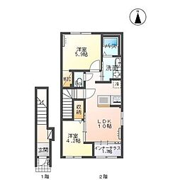 イリアス 2階2LDKの間取り
