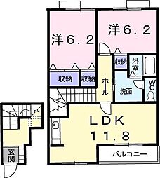 サン・アベニューA 2LDKの間取図画像
