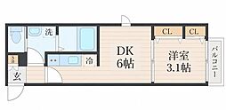 宮町4丁目AP A棟 1DKの間取図画像