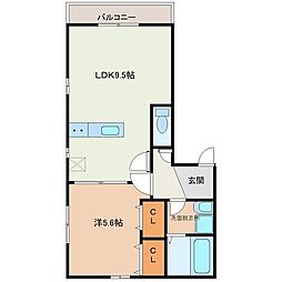 サンパークIII 2階1LDKの間取り