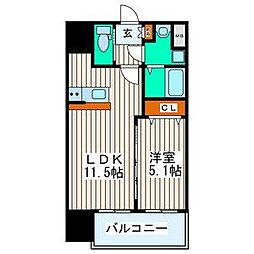 シティタワー二十人町 8階1LDKの間取り