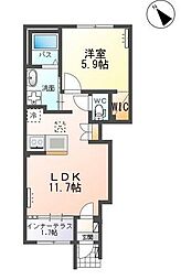 フォレストサイド 1階1LDKの間取り