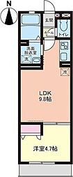 萩野町新築アパート(名称:エクラ萩野町) 2階1LDKの間取り