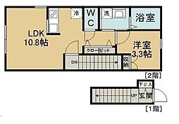 シャルム旭ケ丘イースト 2階1LDKの間取り