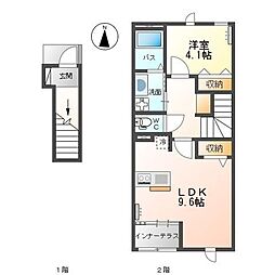 アヴニールブリエ 2階1LDKの間取り