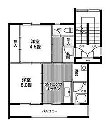 ビレッジハウス仙台鶴ケ谷二丁目8号棟 5階2DKの間取り