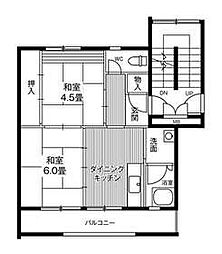 ビレッジハウス仙台鶴ケ谷五丁目8号棟 3階2DKの間取り