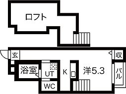 unリヴィエール高松 1階1Kの間取り