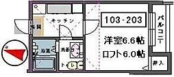 サニープラザ東仙台 2階1Kの間取り