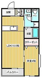 ＨＡＲＵ 1階1DKの間取り