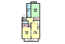 ボヌール郡山 1階2DKの間取り