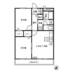 カナディアンコート南吉成　Ａ 1階2LDKの間取り
