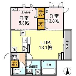 Ｄ−ＲＯＯＭ荒井1丁目 1階2LDKの間取り