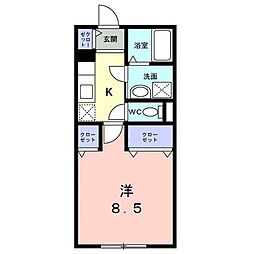 ウェスリー 2階1Kの間取り