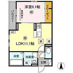 クワッド宮町 1LDKの間取図画像