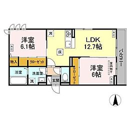 D-ROOM七曲II 2LDKの間取図画像