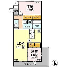 ＦＯＲＥＮＡ荒井 101 1階2LDKの間取り