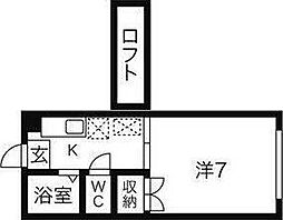 ブルージェント国見 1Kの間取図画像