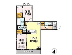 セレスティア大和町 3階2LDKの間取り