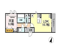 セレスティア大和町 3階1LDKの間取り