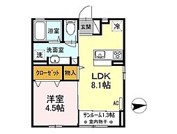 ティエドール　Ａ 2階1LDKの間取り