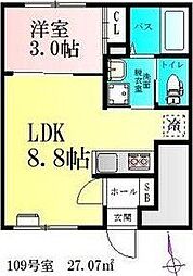 CloudNine台原 1LDKの間取図画像