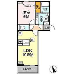 プレドフルールV 303 3階1LDKの間取り