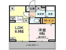 プレドフルールV 306 3階1LDKの間取り