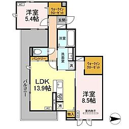 ボヌール Ｔ 2階2LDKの間取り