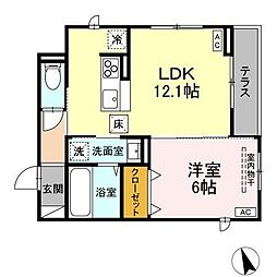ボヌールＫ 1階1LDKの間取り