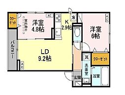 Ｄ−ＲＯＯＭ小田原8丁目I 2階2LDKの間取り