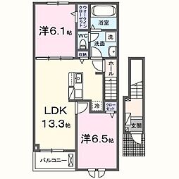 グレースヒルズGAMO C棟 2LDKの間取図画像