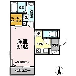 Ｄ−ｒｏｏｍ宮千代 2階1Kの間取り