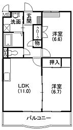 ガーデン・ロゼ弁天 2LDKの間取図画像